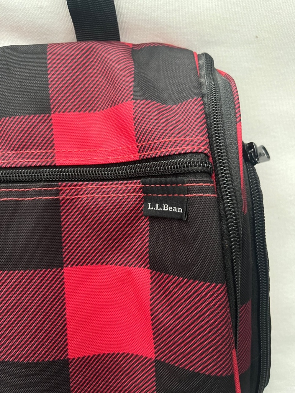 L.L. Bean Red and Black Buffalo Check Hanging Toiletry Kit - Picture 2 of 8